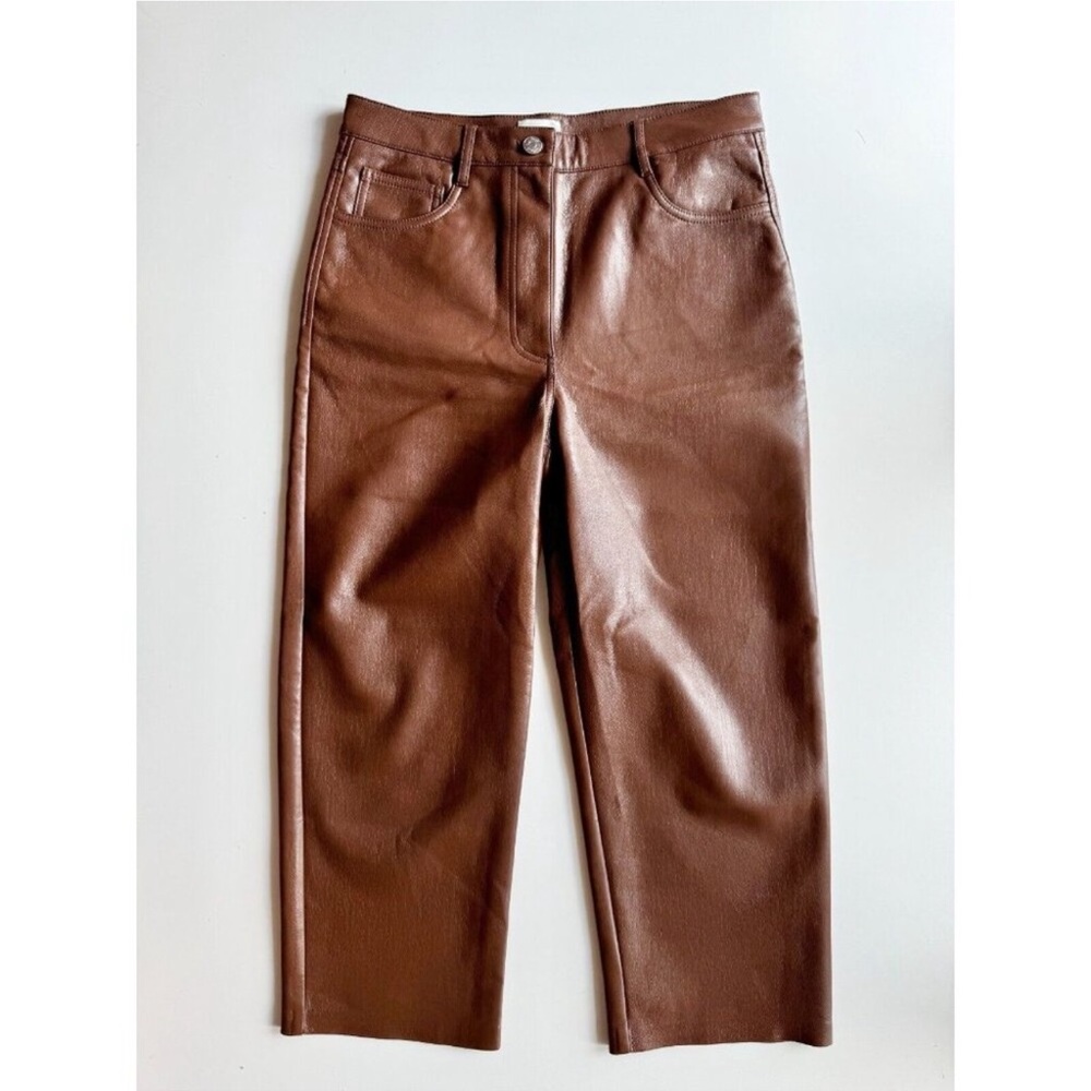 Aritzia WILFRED Melina Brown Vegan Leather High Waisted Cropped Pants, Size 8